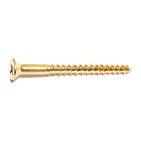 Midwest Fastener Wood Screw, #8, 2 in, Plain Brass Flat Head Phillips Drive, 100 PK 02869